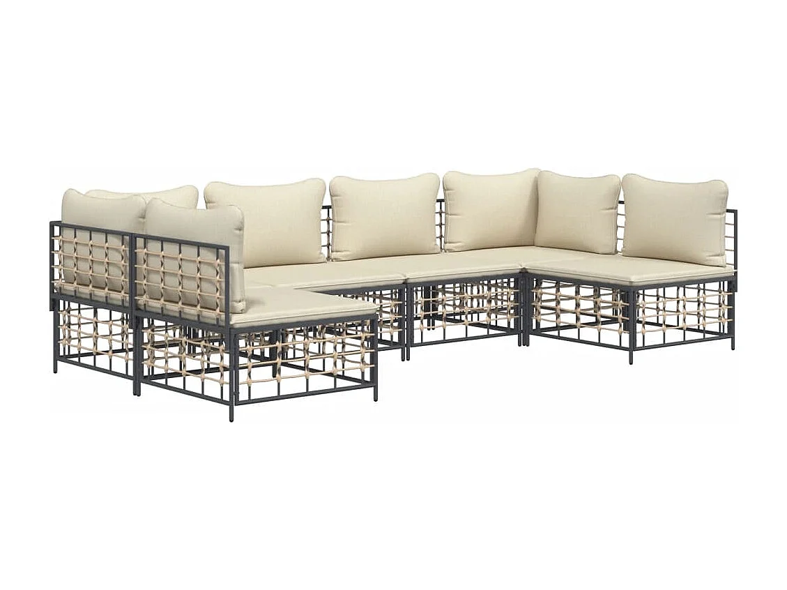 Salon de jardin 6 pcs avec coussins anthracite résine tressée