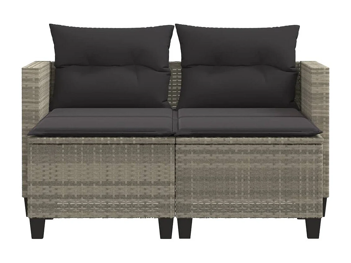 2-Sitzer-Gartensofa mit hellgrauen Polyrattan-Hockern