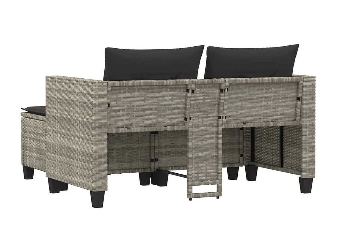 2-Sitzer-Gartensofa mit hellgrauen Polyrattan-Hockern