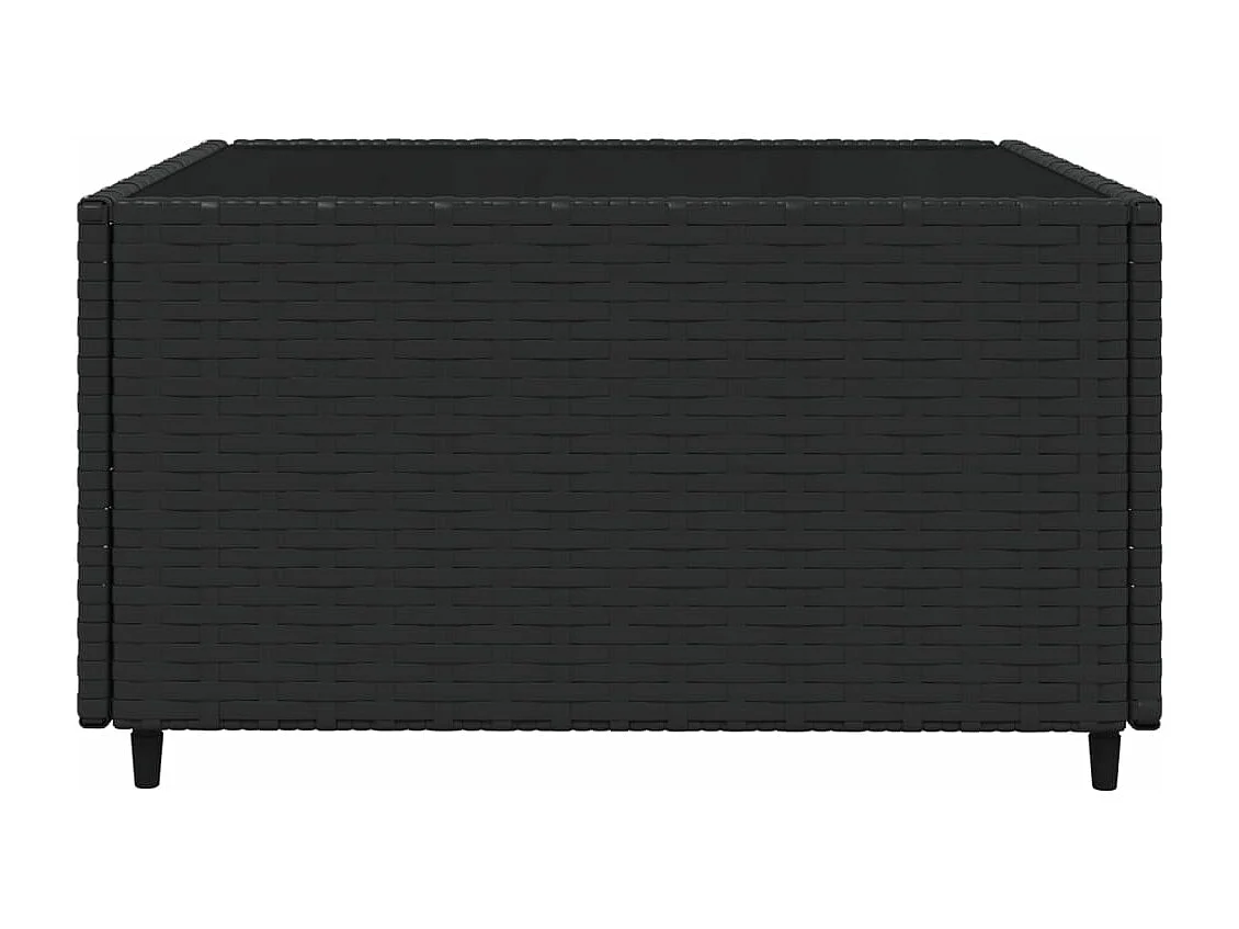 3 muebles de jardín con cojines de mimbre de resina negra.