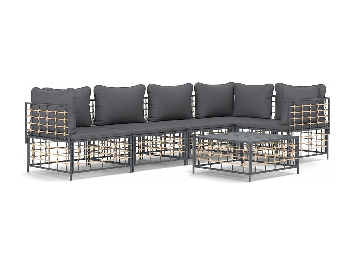 Mobili da giardino 6 pezzi con cuscini in resina intrecciata antracite