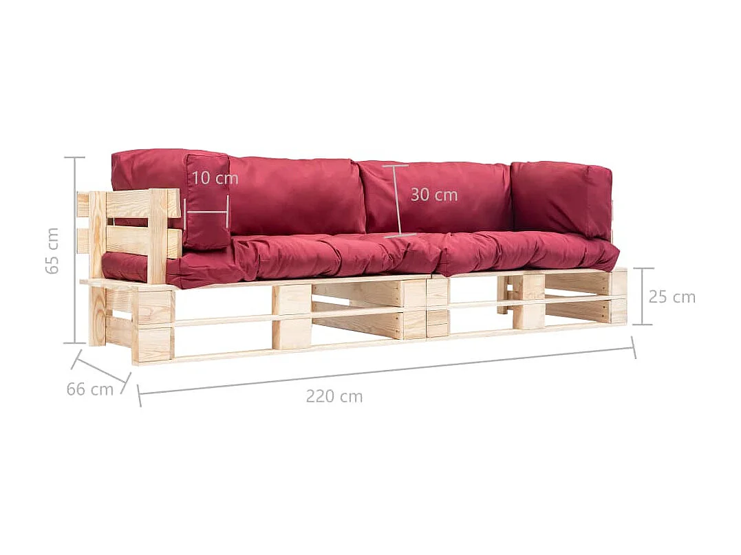 Canapés de jardin palette 2 pcs avec coussins rouge Bois de pin