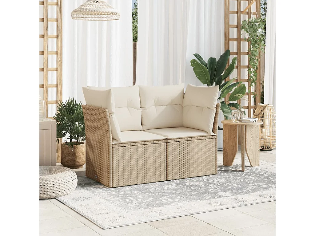 Canapé de jardin avec coussins 2 places beige résine tressée