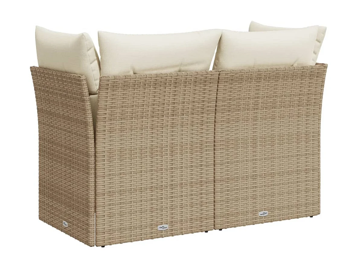 Canapé de jardin avec coussins 2 places beige résine tressée