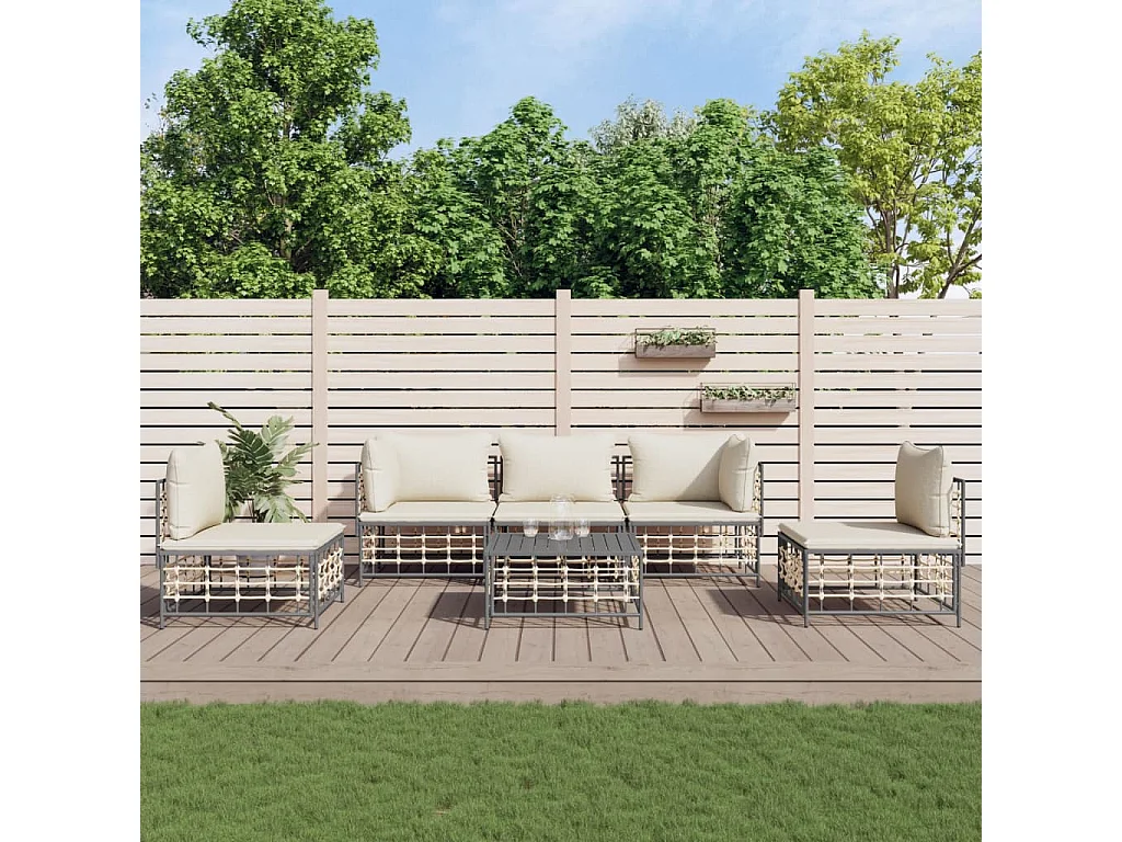 Salon de jardin 6 pcs avec coussins anthracite résine tressée