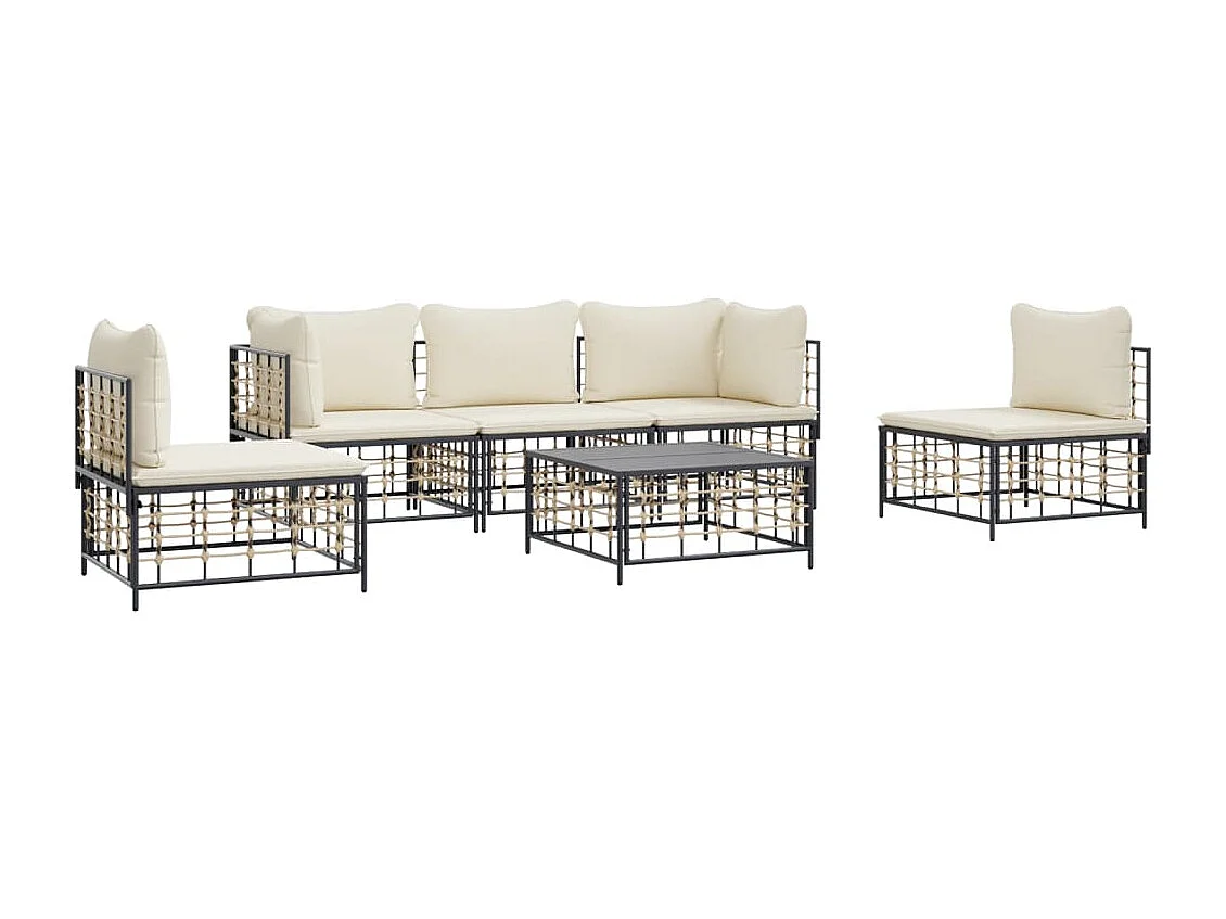 Salon de jardin 6 pcs avec coussins anthracite résine tressée