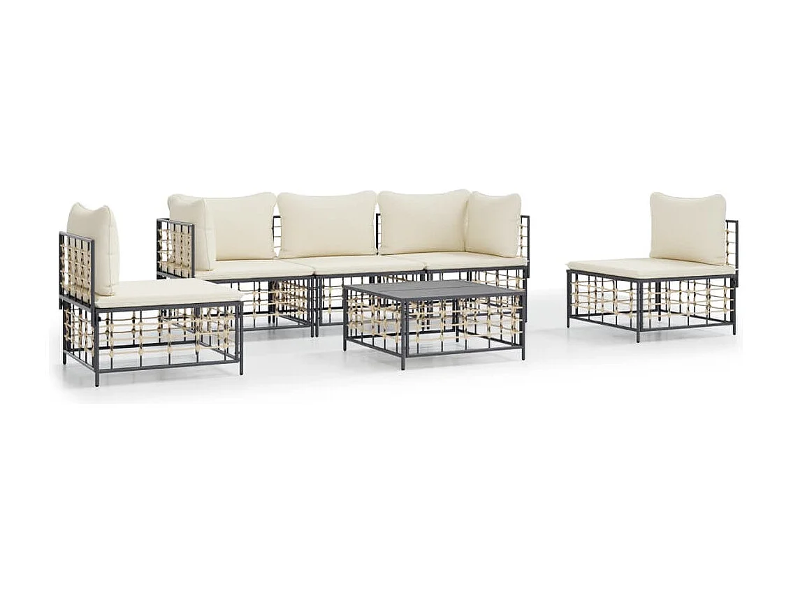 Muebles de jardín de 6 piezas con cojines de resina tejida antracita.