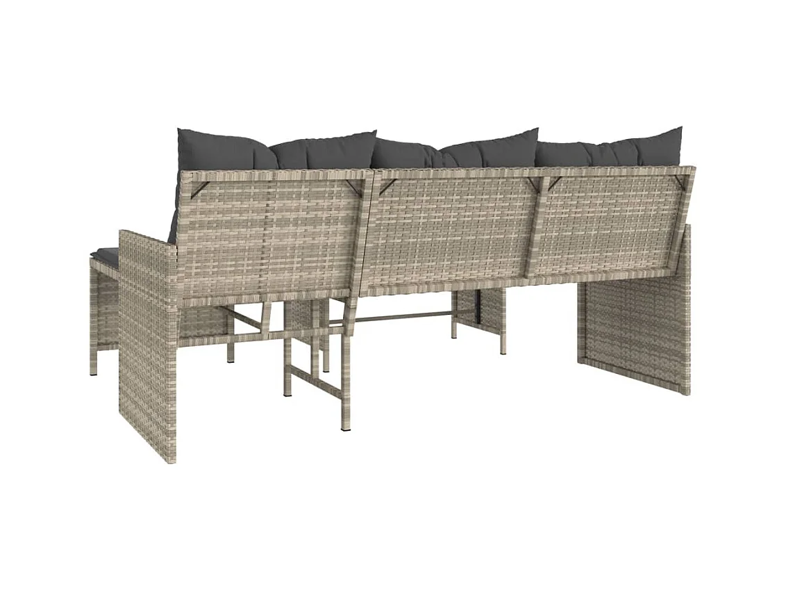 Canapé de jardin et table et coussins en forme de L gris clair