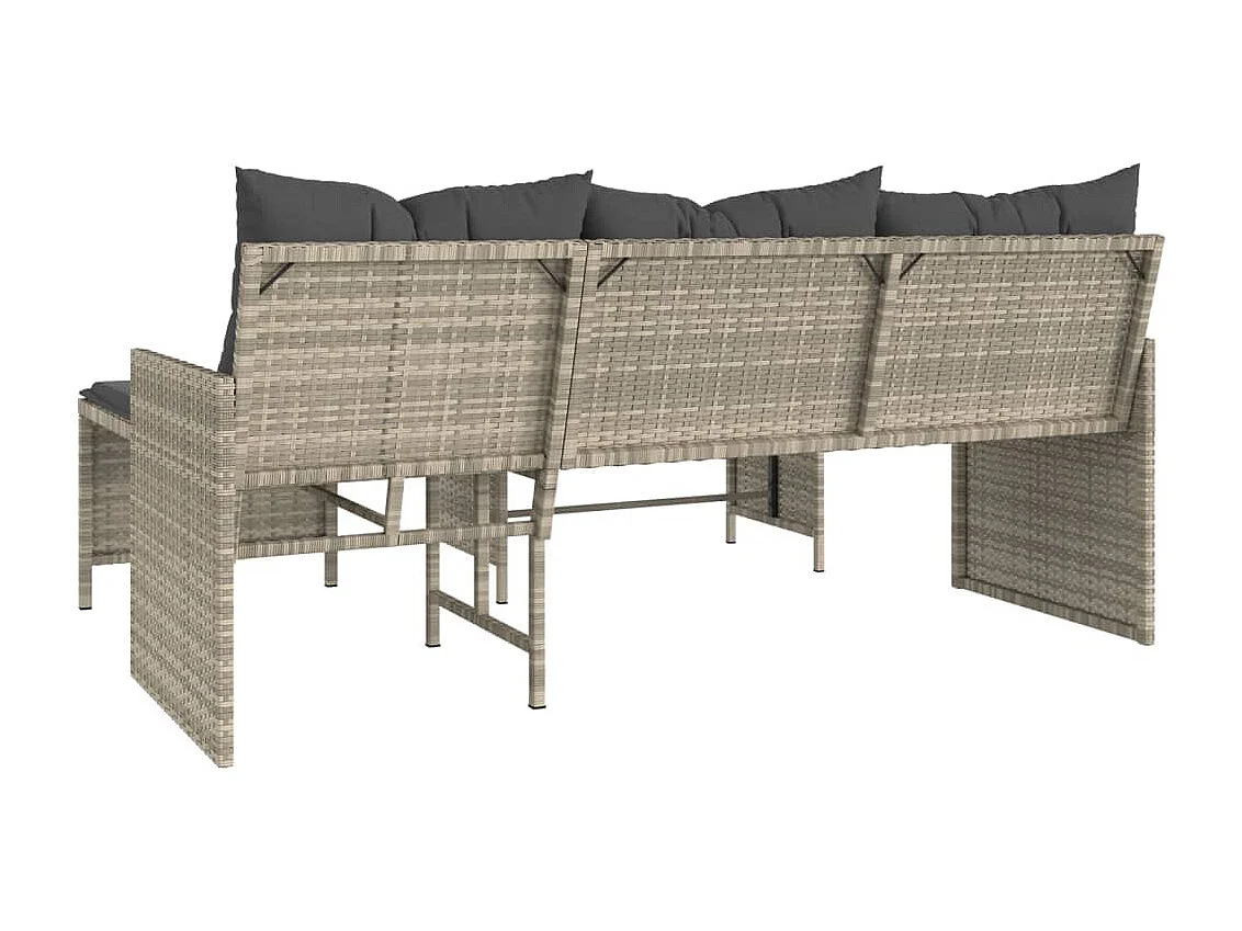 Canapé de jardin et table et coussins en forme de L gris clair