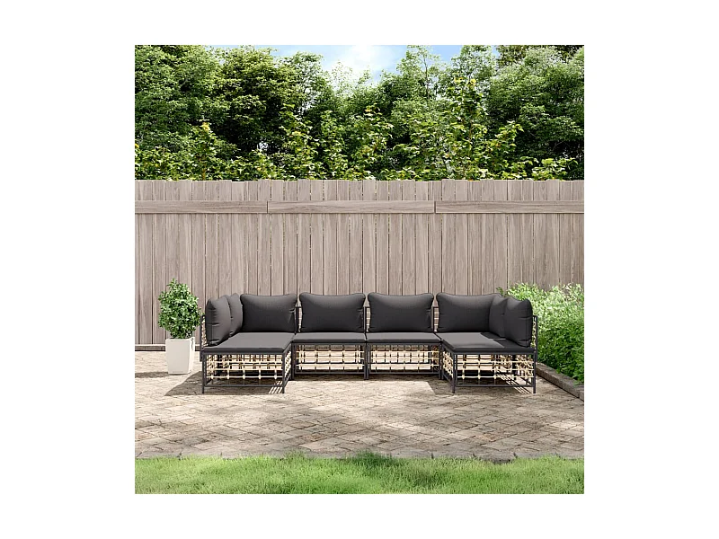 6 stuks tuinmeubelen met antraciet geweven harskussens