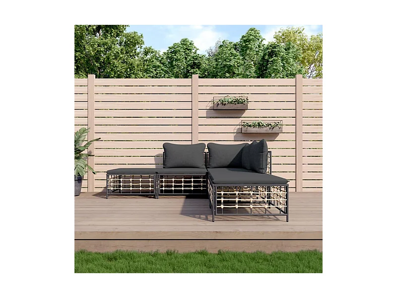 Mobili da giardino 5 pezzi con cuscini in resina intrecciata antracite