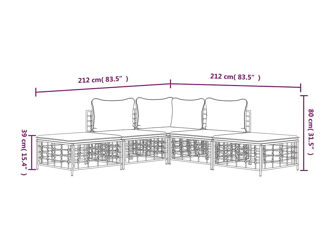 Mobili da giardino 5 pezzi con cuscini in resina intrecciata antracite