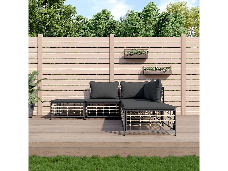 Mobili da giardino 5 pezzi con cuscini in resina intrecciata antracite