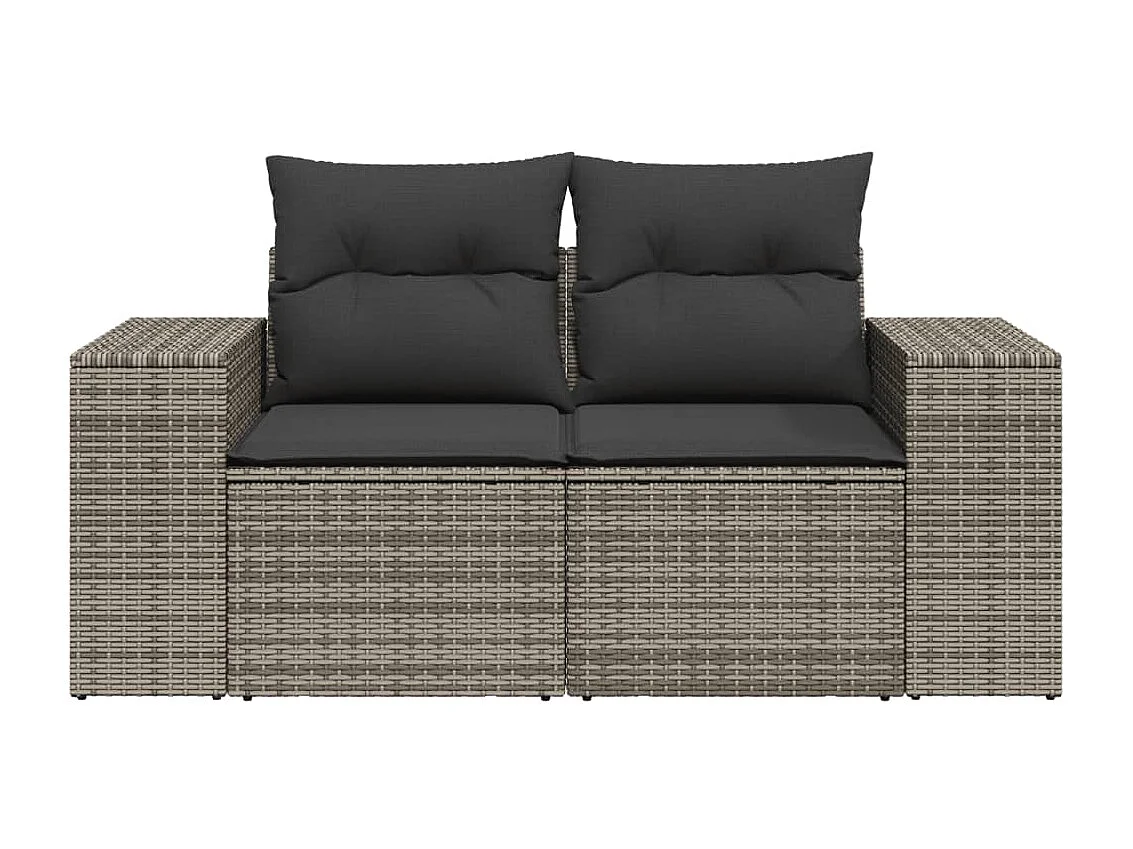 Canapé de jardin 2 places avec coussins gris résine tressée