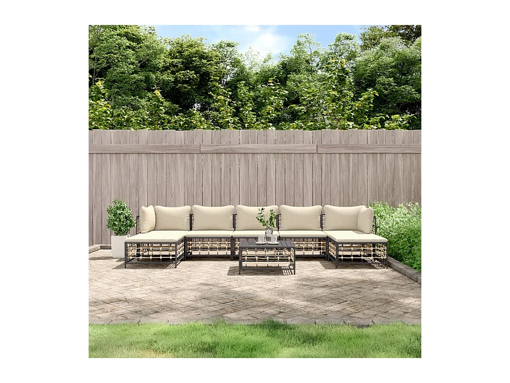Salon de jardin 8 pcs avec coussins anthracite résine tressée