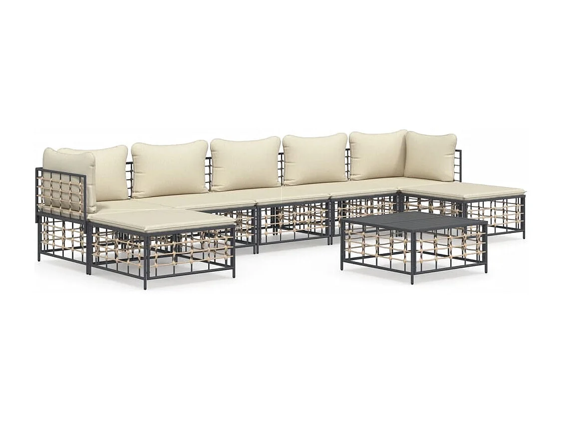 8 peças de móveis de jardim com almofadas de resina tecida antracite