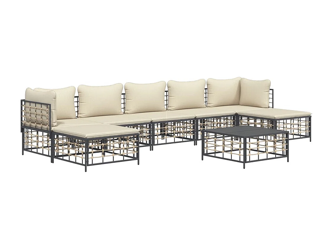 8 peças de móveis de jardim com almofadas de resina tecida antracite