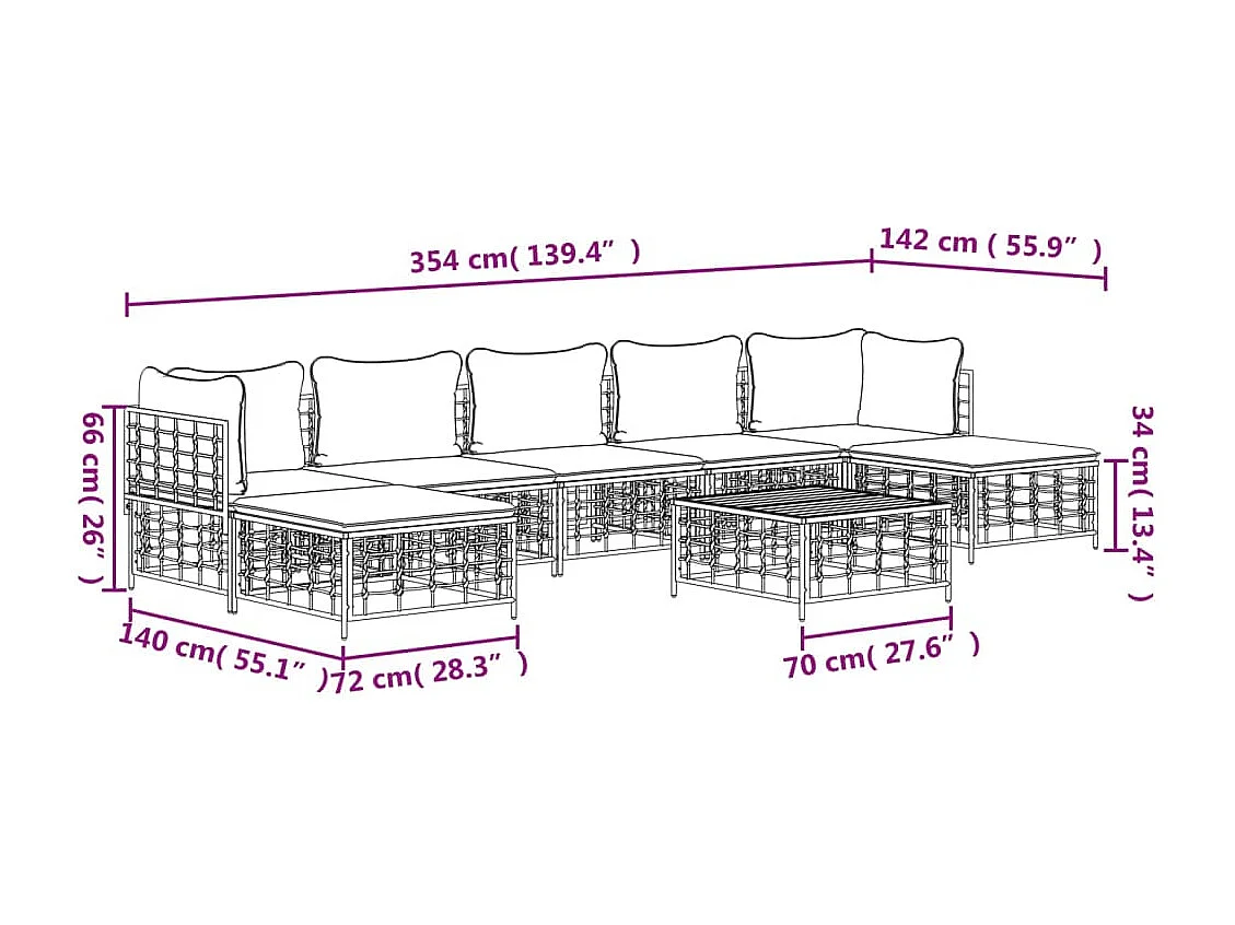 8 peças de móveis de jardim com almofadas de resina tecida antracite