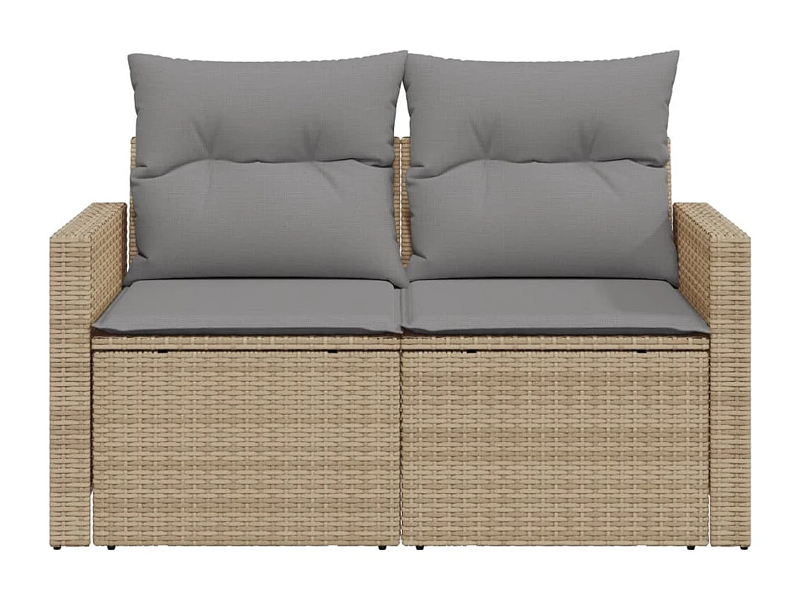 Canapé de jardin avec coussins 2 places beige résine tressée