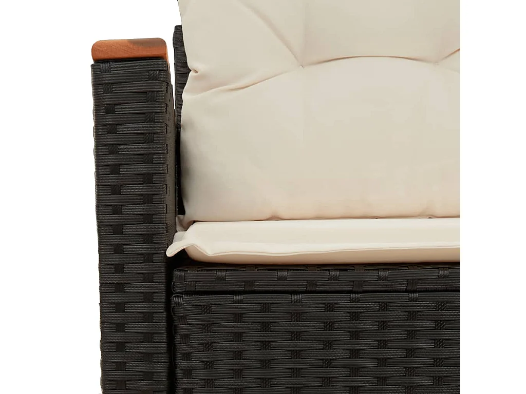 Divano da giardino con cuscini a 2 posti, resina intrecciata nera