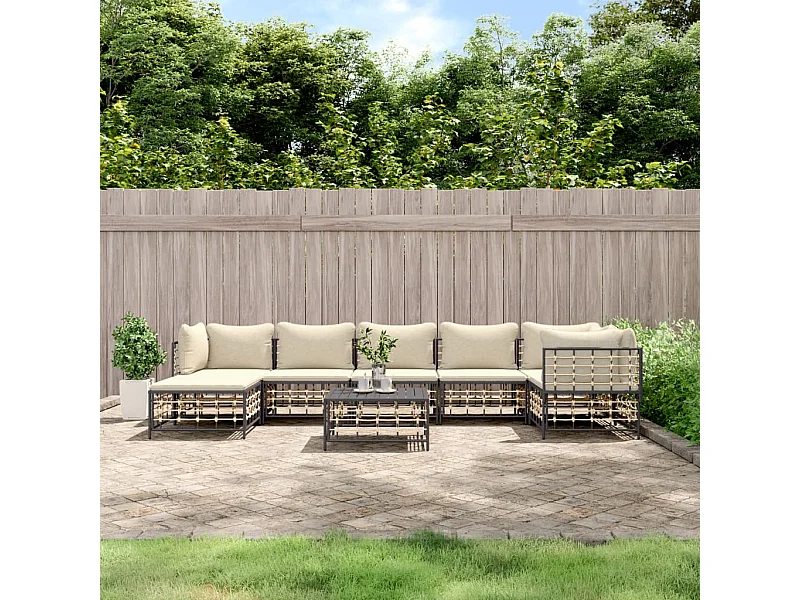 Mobili da giardino 8 pezzi con cuscini in resina intrecciata antracite