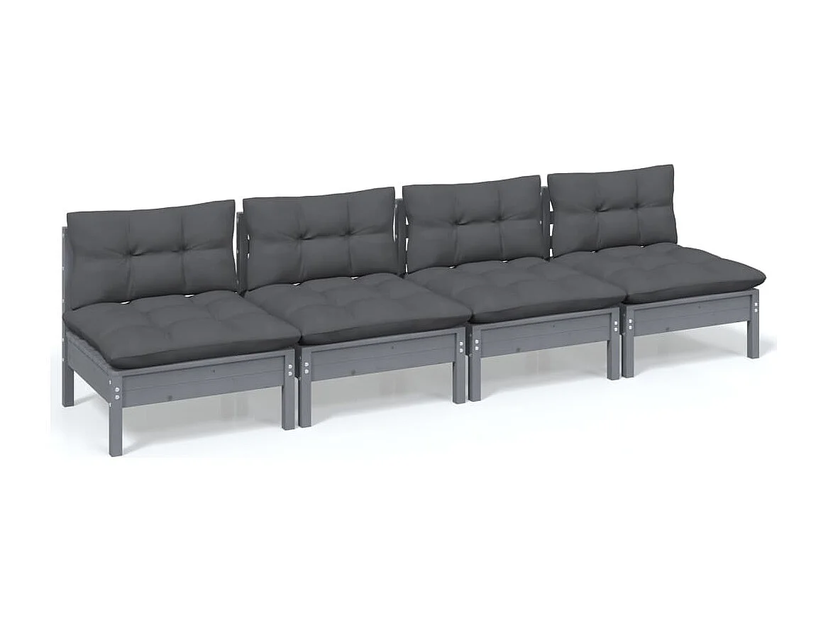 Canapé 4 places de jardin avec coussins anthracite Bois de pin