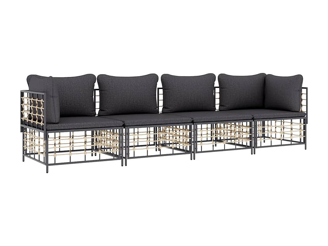 Salon de jardin 4 pcs avec coussins anthracite résine tressée