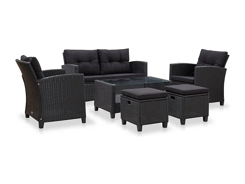 Tuinbanken 6 stuks met kussens Hars wicker Zwart