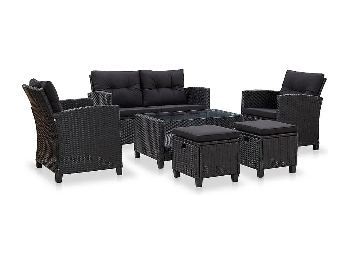 Canapés de jardin 6 pcs avec coussins Résine tressée Noir