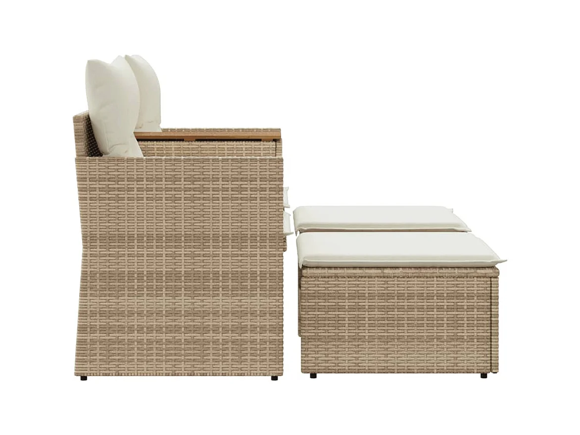 Canapé de jardin 2 places avec tabourets beige résine tressée