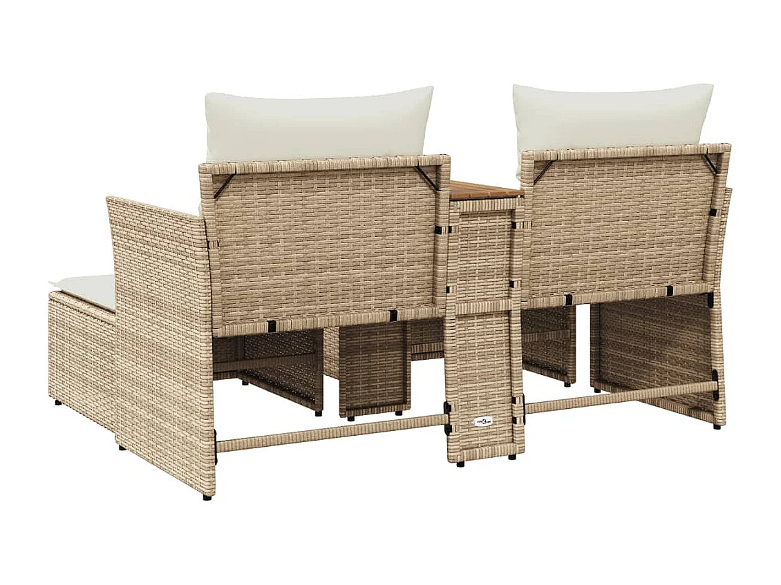 Canapé de jardin 2 places avec tabourets beige résine tressée