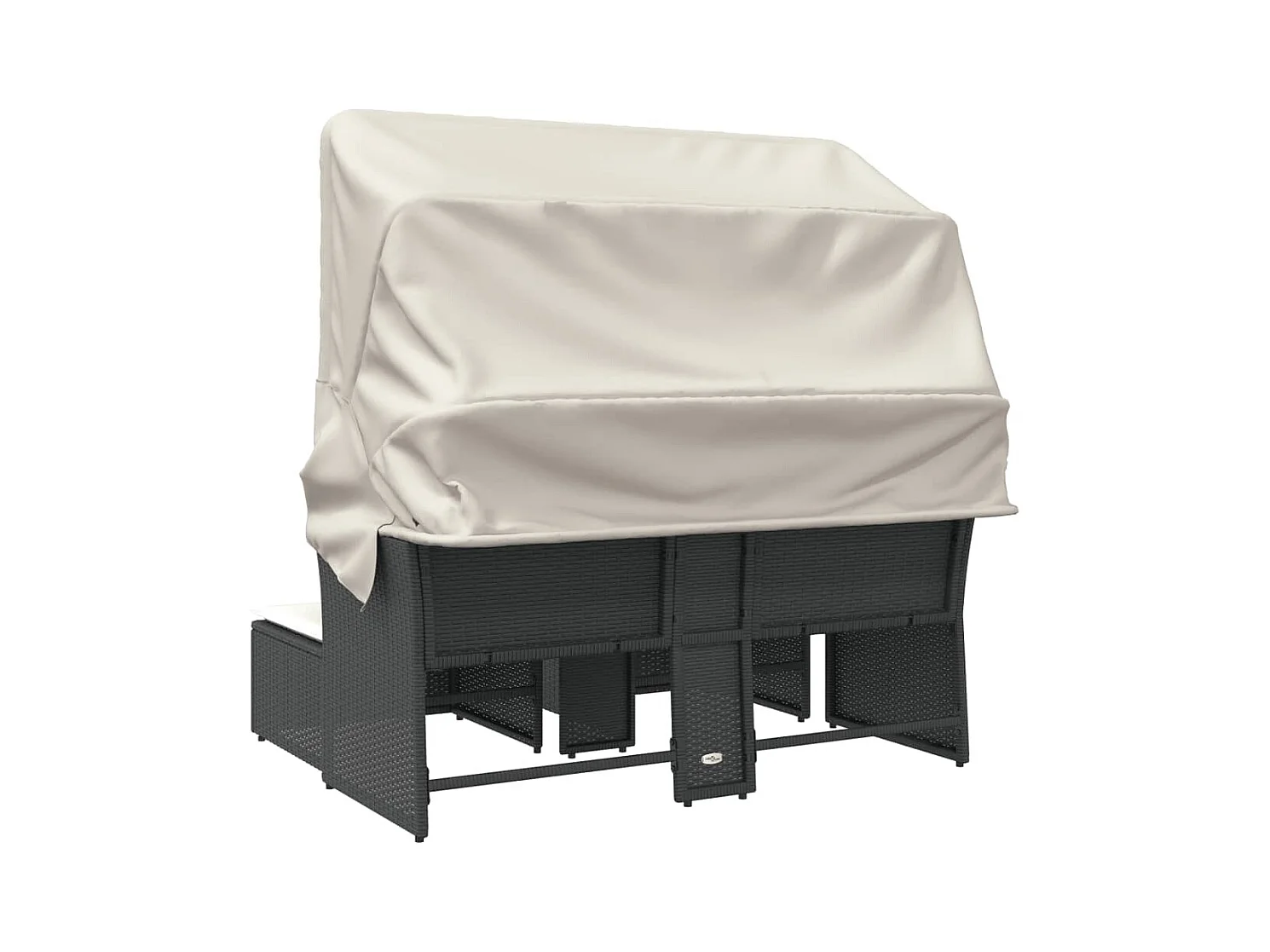 Canapé de jardin 2 places avec auvent et tabourets noir rotin