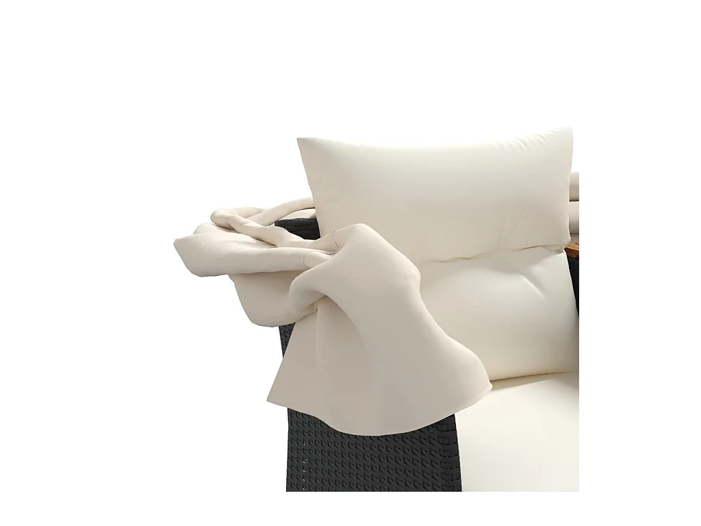 Canapé de jardin 2 places avec auvent et tabourets noir rotin