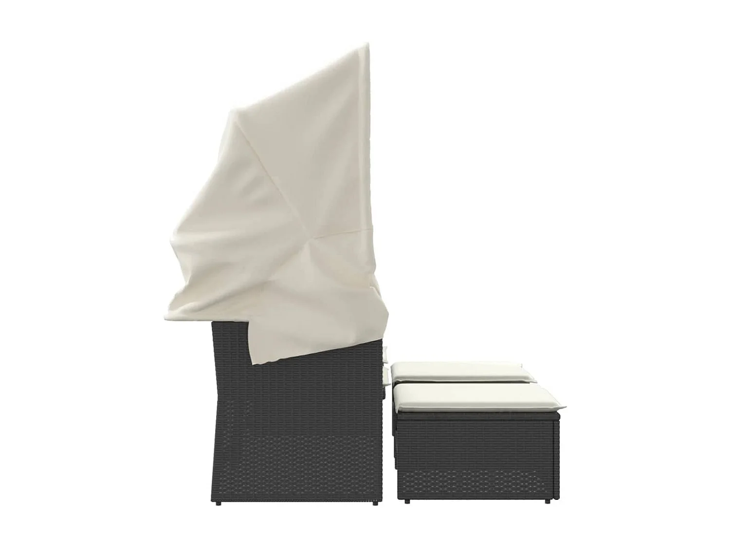 Canapé de jardin 2 places avec auvent et tabourets noir rotin