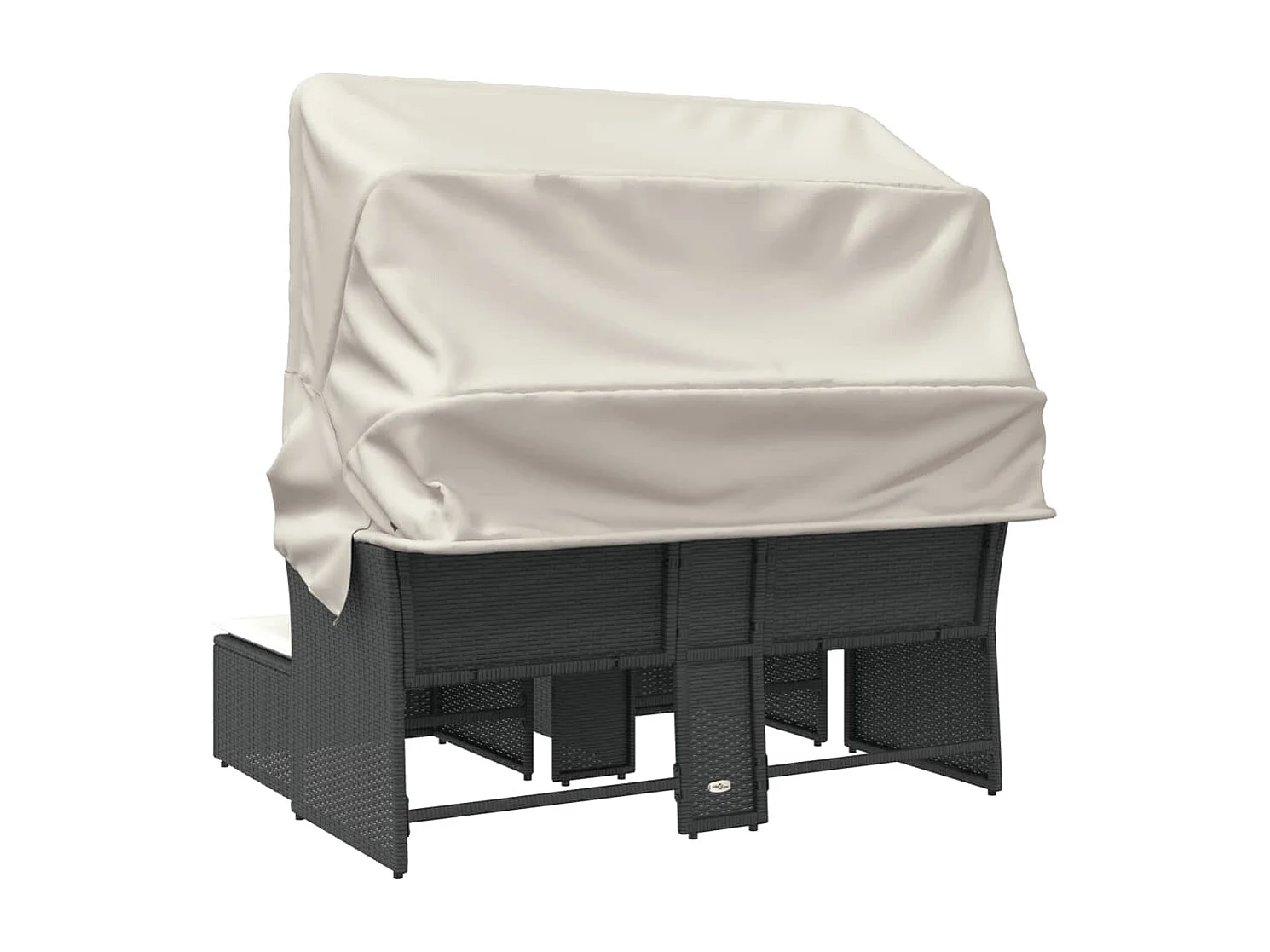 Canapé de jardin 2 places avec auvent et tabourets noir rotin