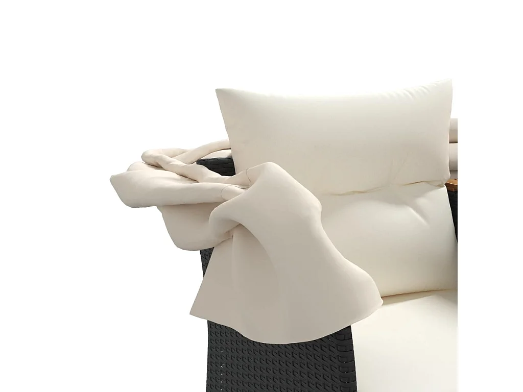 Canapé de jardin 2 places avec auvent et tabourets noir rotin