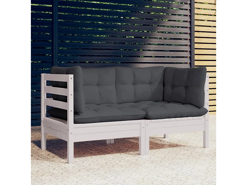 2-Sitzer-Gartensofa mit anthrazitfarbenen Kissen aus Kiefernholz