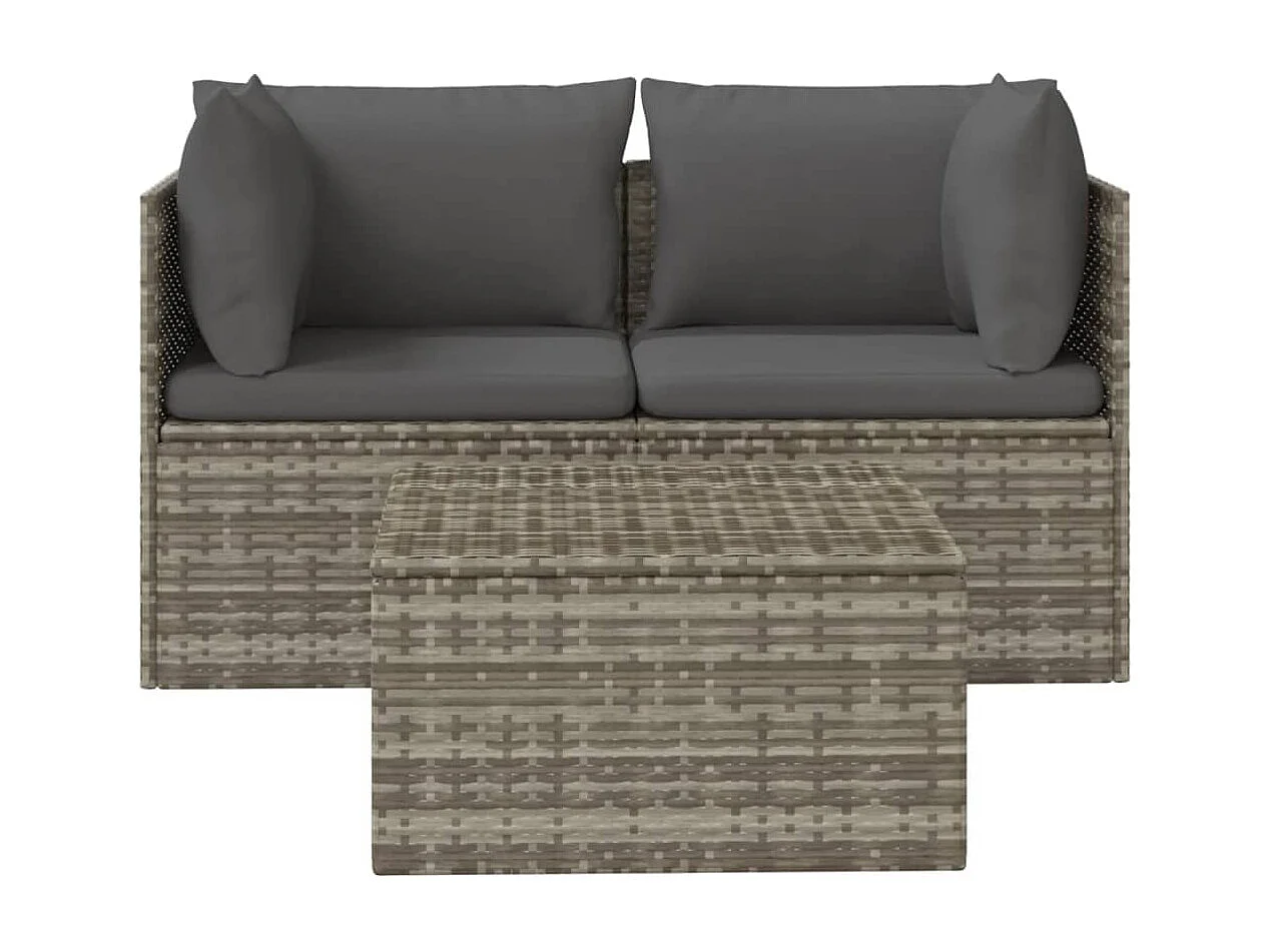 Salon de jardin 3 pcs avec coussins Gris Résine tressée