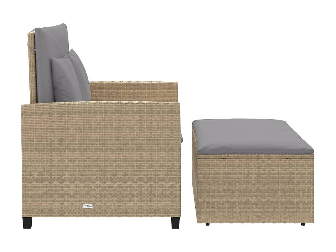 Canapé de jardin avec coussins 2 places beige résine tressée