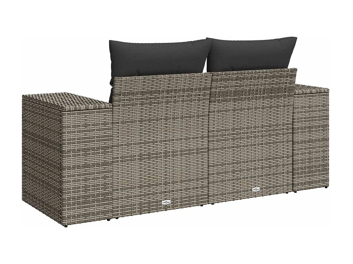 Divano da giardino a 2 posti con cuscini in resina intrecciata grigia