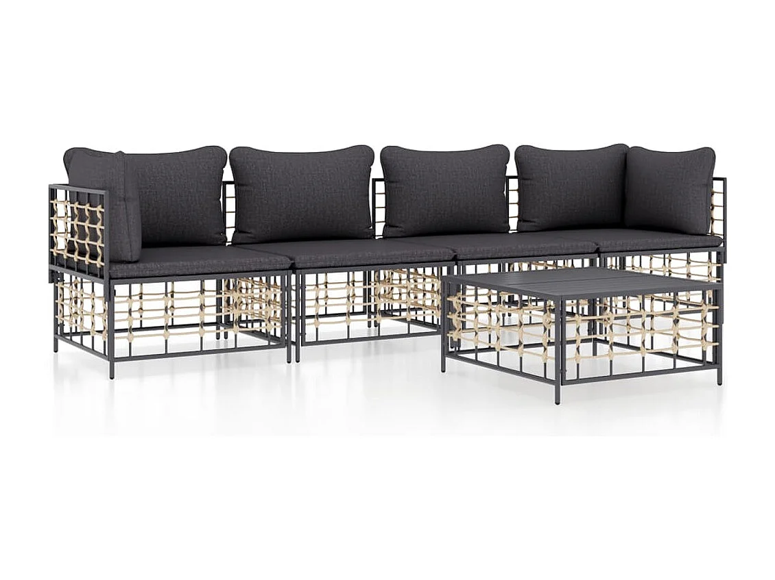 Salon de jardin 5 pcs avec coussins anthracite résine tressée