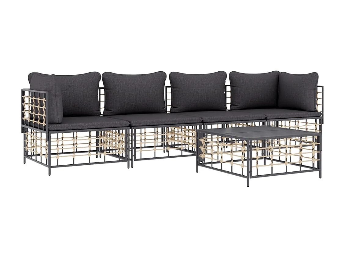 Salon de jardin 5 pcs avec coussins anthracite résine tressée