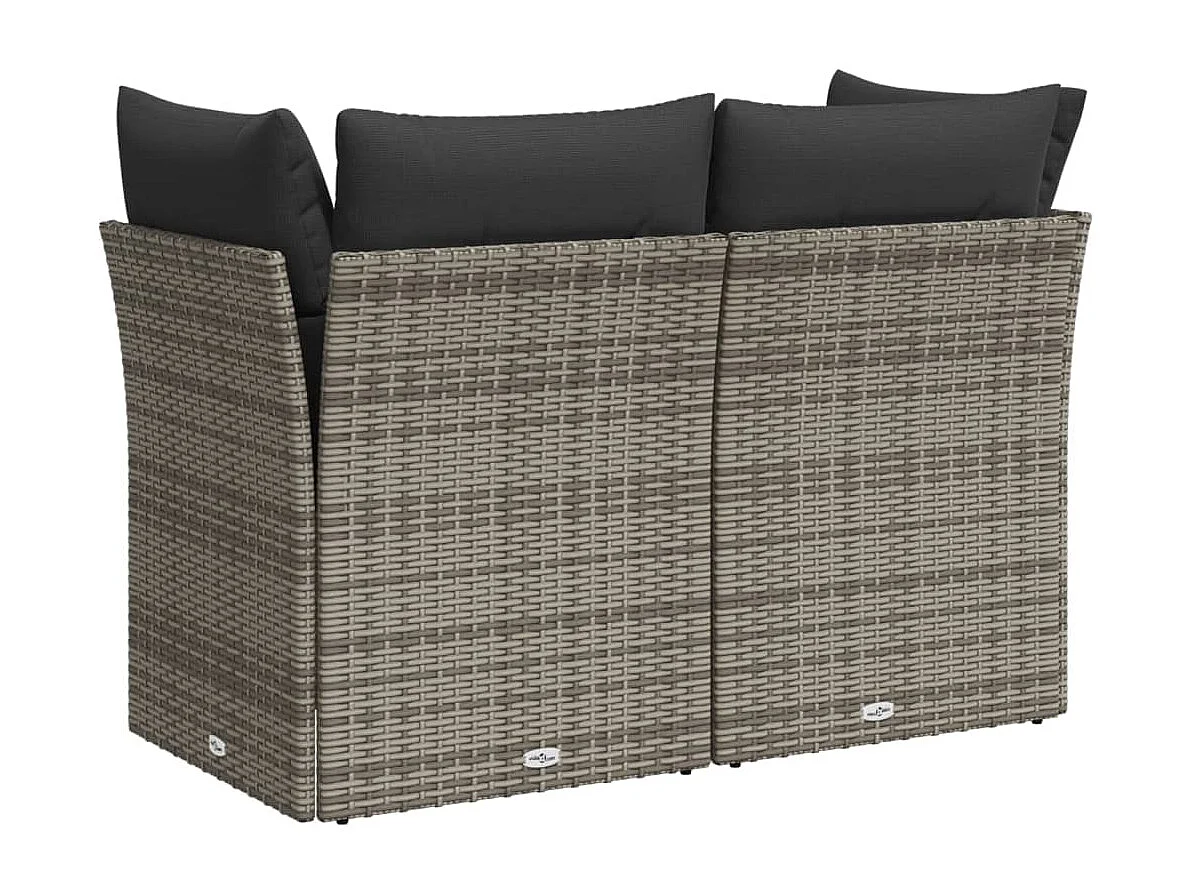 Divano da giardino a 2 posti con cuscini in resina intrecciata grigia