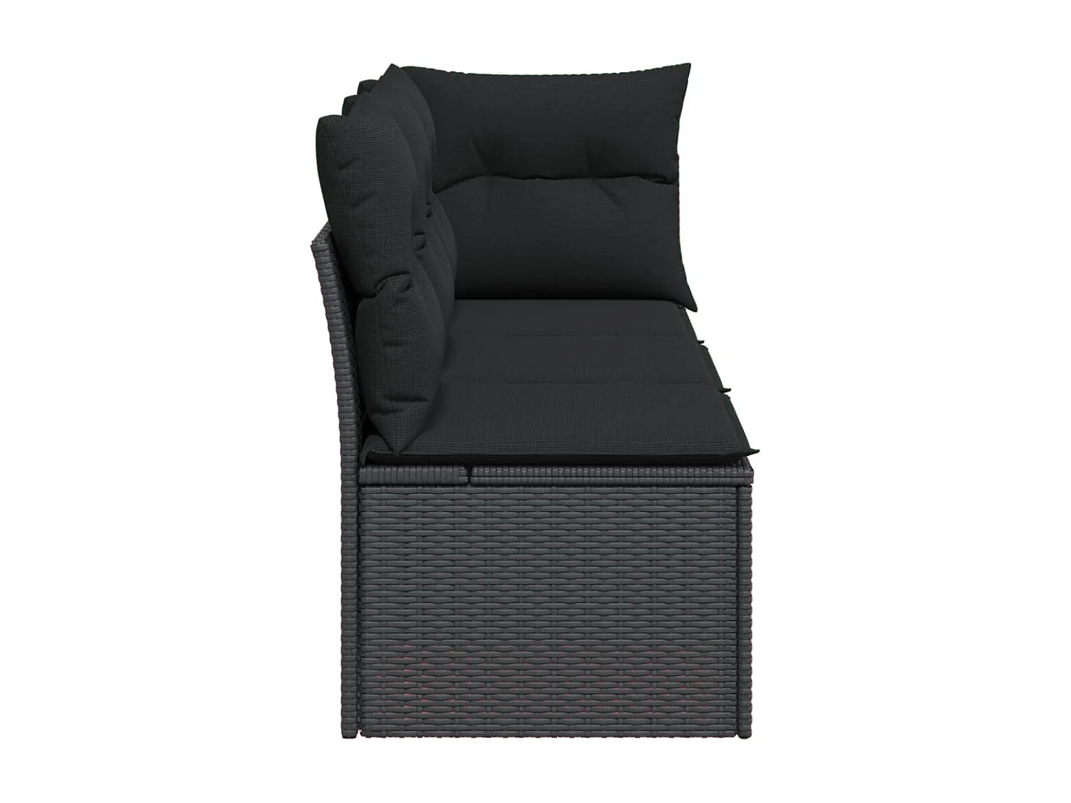 Divano da giardino con cuscini a 3 posti, resina intrecciata nera