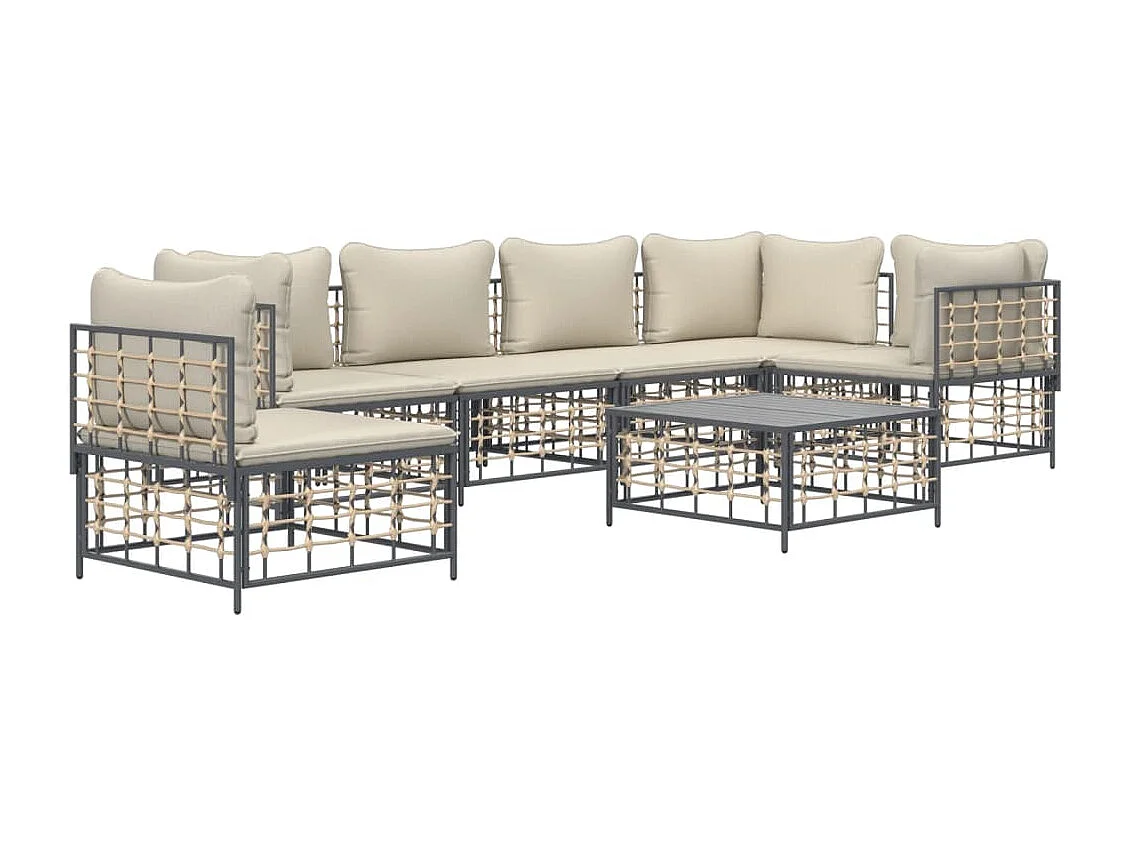 7 peças de móveis de jardim com almofadas de resina tecida antracite