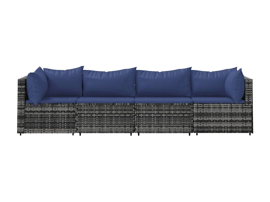 4 unidades de móveis de jardim com almofadas cinza vime de resina