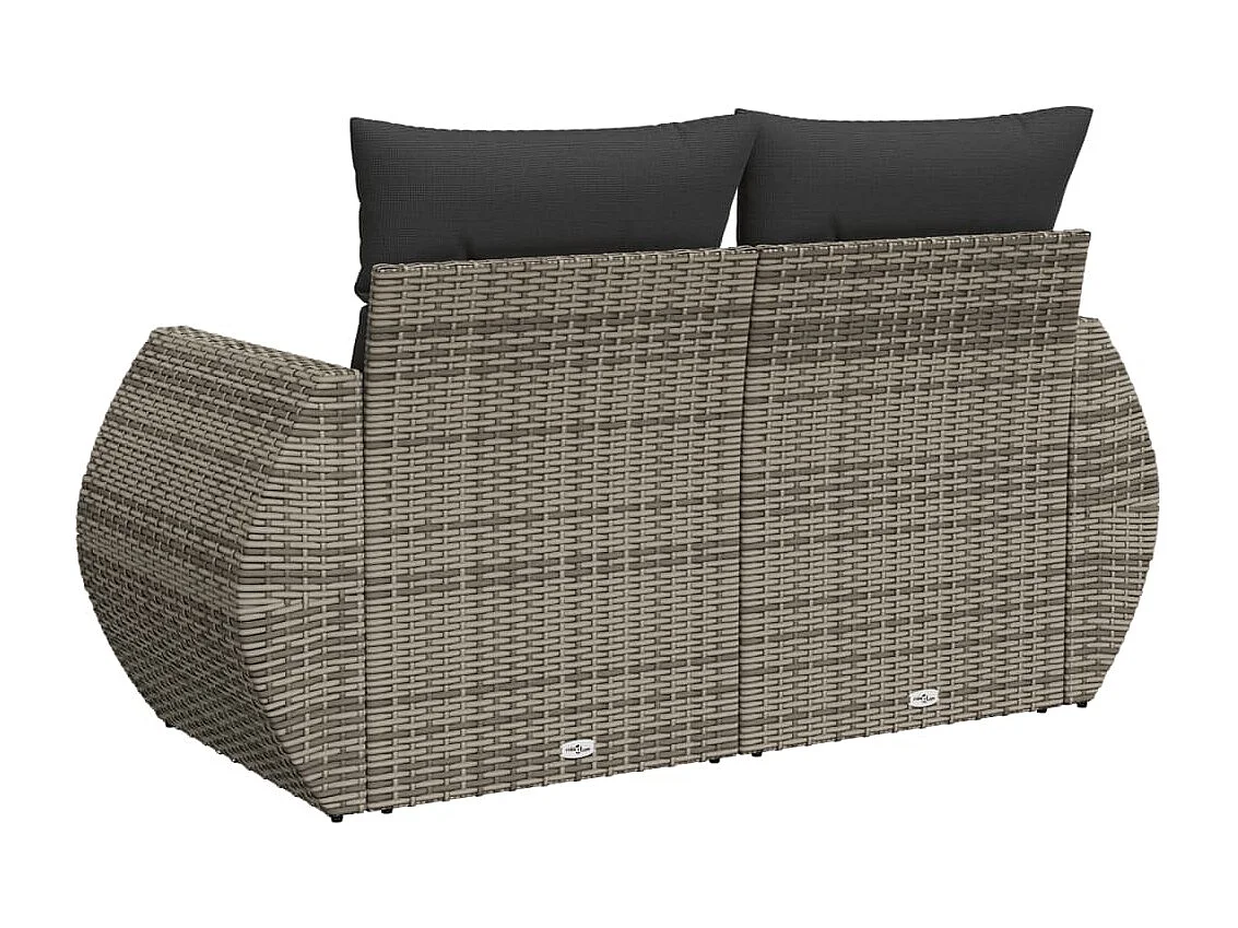 Canapé de jardin 2 places avec coussins gris résine tressée