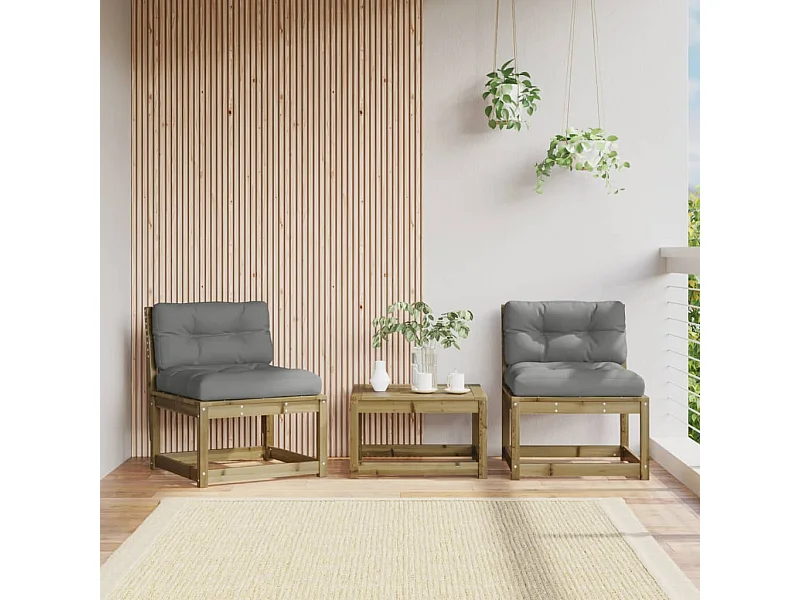 Divani da giardino con cuscini 2 pezzi in legno di pino impregnato