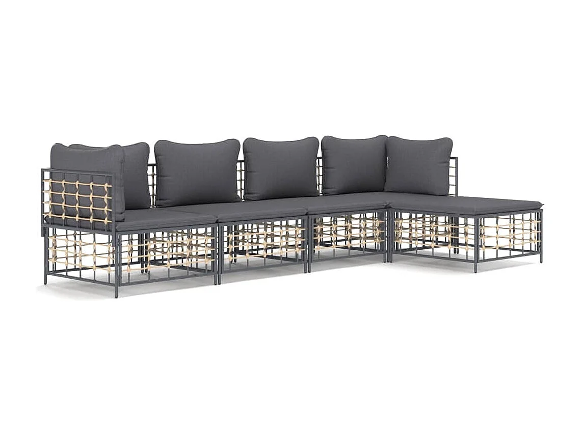 Salon de jardin 5 pcs avec coussins anthracite résine tressée