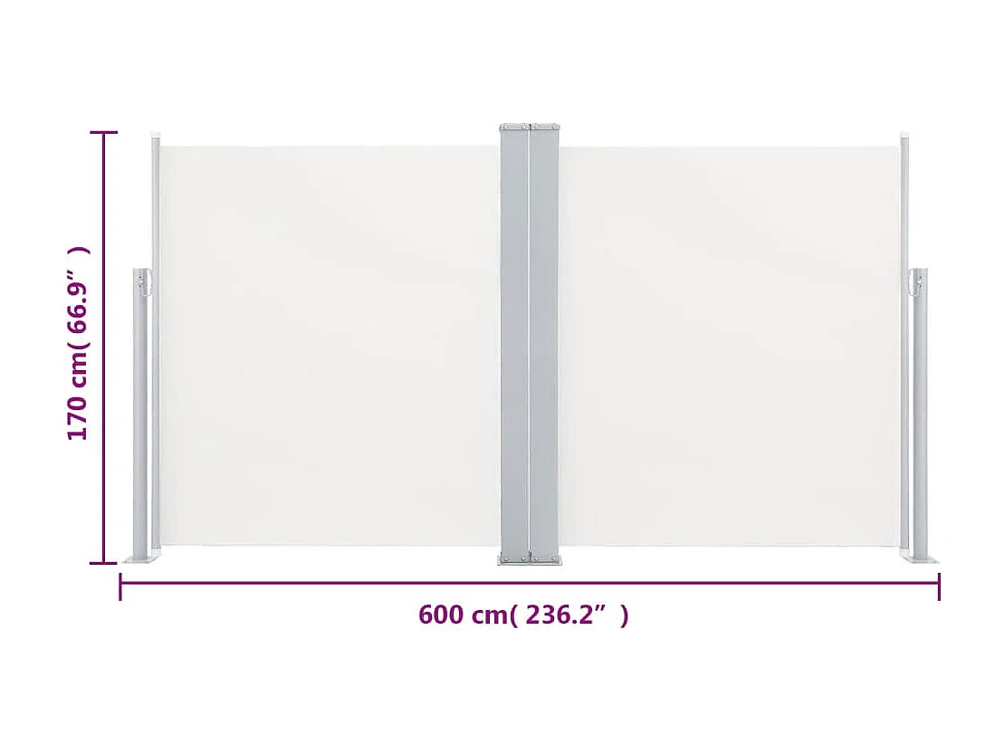 Tenda laterale doppia per patio retrattile 170x600 cm Crema